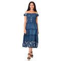 Blue - Side - Krisp Womens-Ladies Floral Denim Capped Sleeved Midi Dress