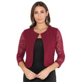 Wine - Front - Krisp Womens-Ladies Cropped Lace Evening Shrug
