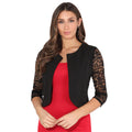 Black - Front - Krisp Womens-Ladies Cropped Lace Evening Shrug