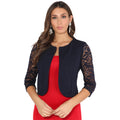 Navy - Front - Krisp Womens-Ladies Cropped Lace Evening Shrug