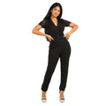 Black - Front - Krisp Womens-Ladies Lace Wrap Short-Sleeved Jumpsuit