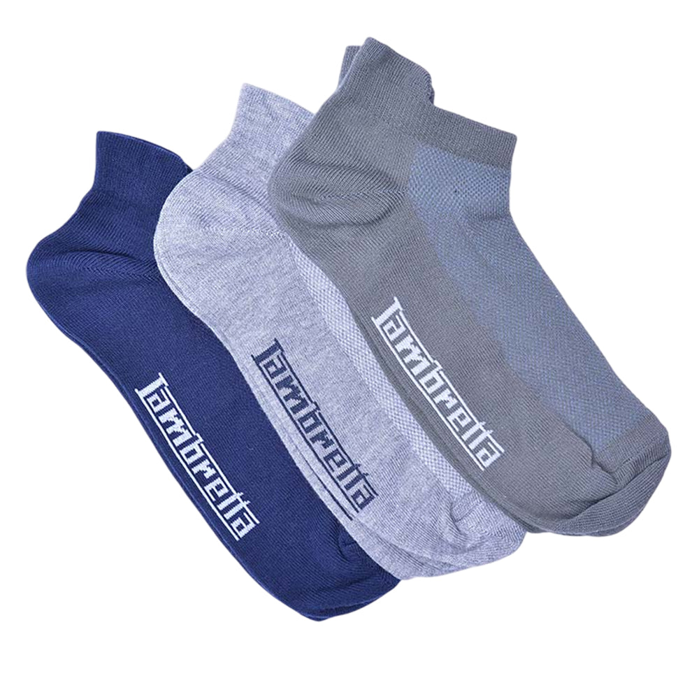 Navy-Khaki-Grey Marl - Front - Lambretta Mens Trainer Socks (Pack of 3)