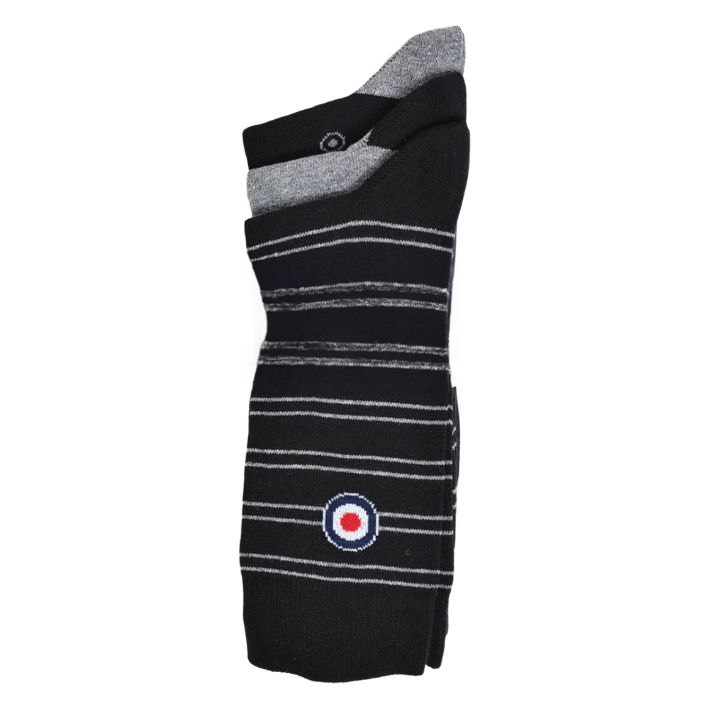 Black-Grey - Back - Lambretta Mens Target Socks (Pack of 3)