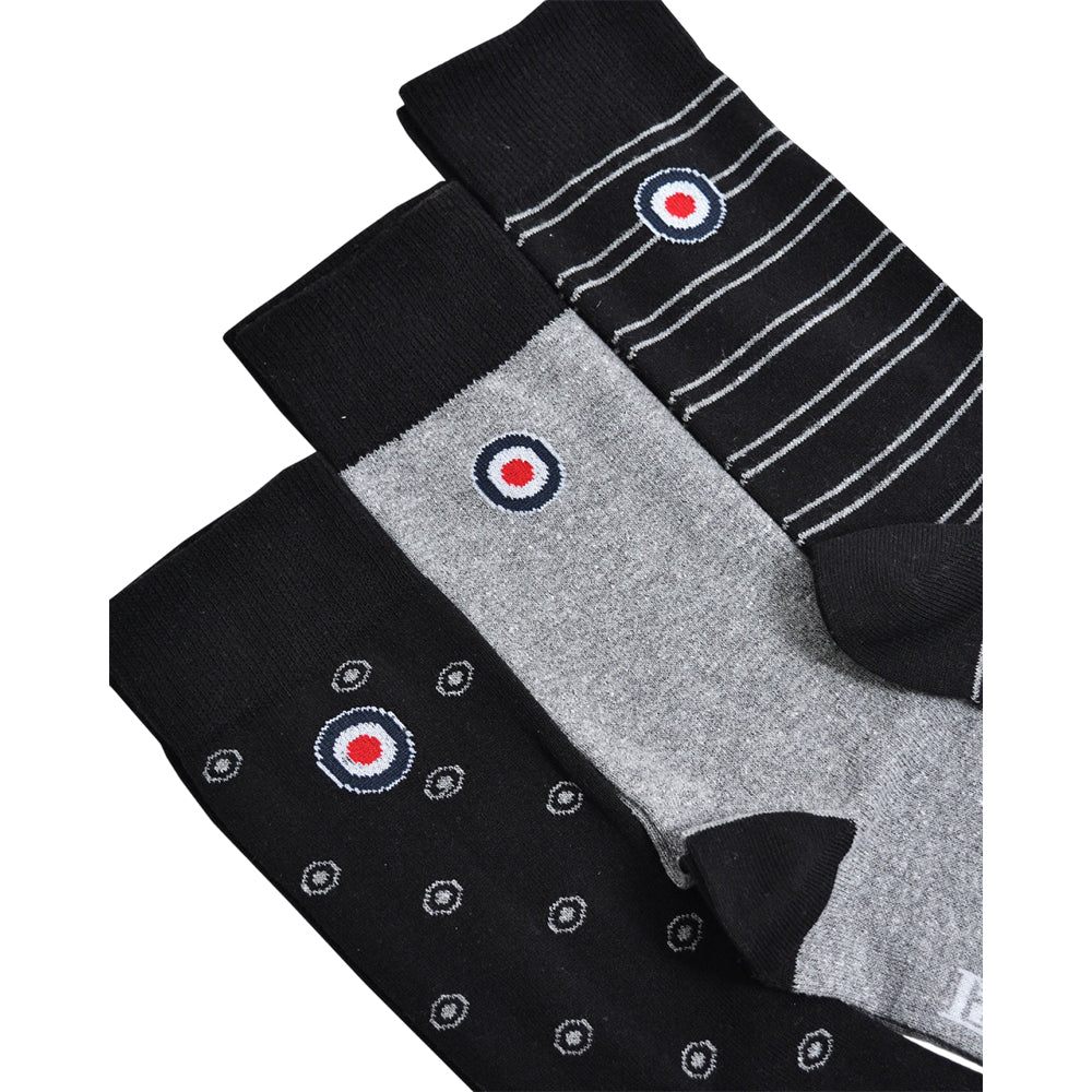 Black-Grey - Side - Lambretta Mens Target Socks (Pack of 3)