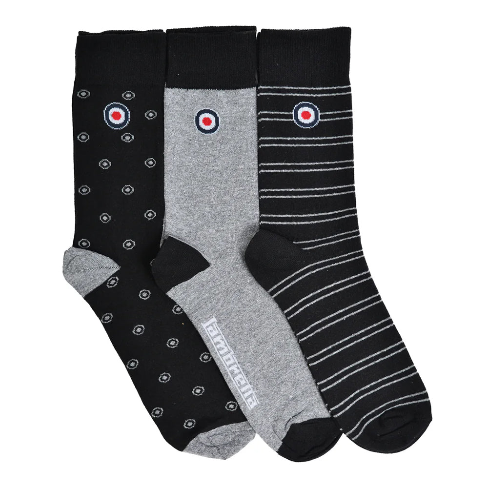 Black-Grey - Front - Lambretta Mens Target Socks (Pack of 3)
