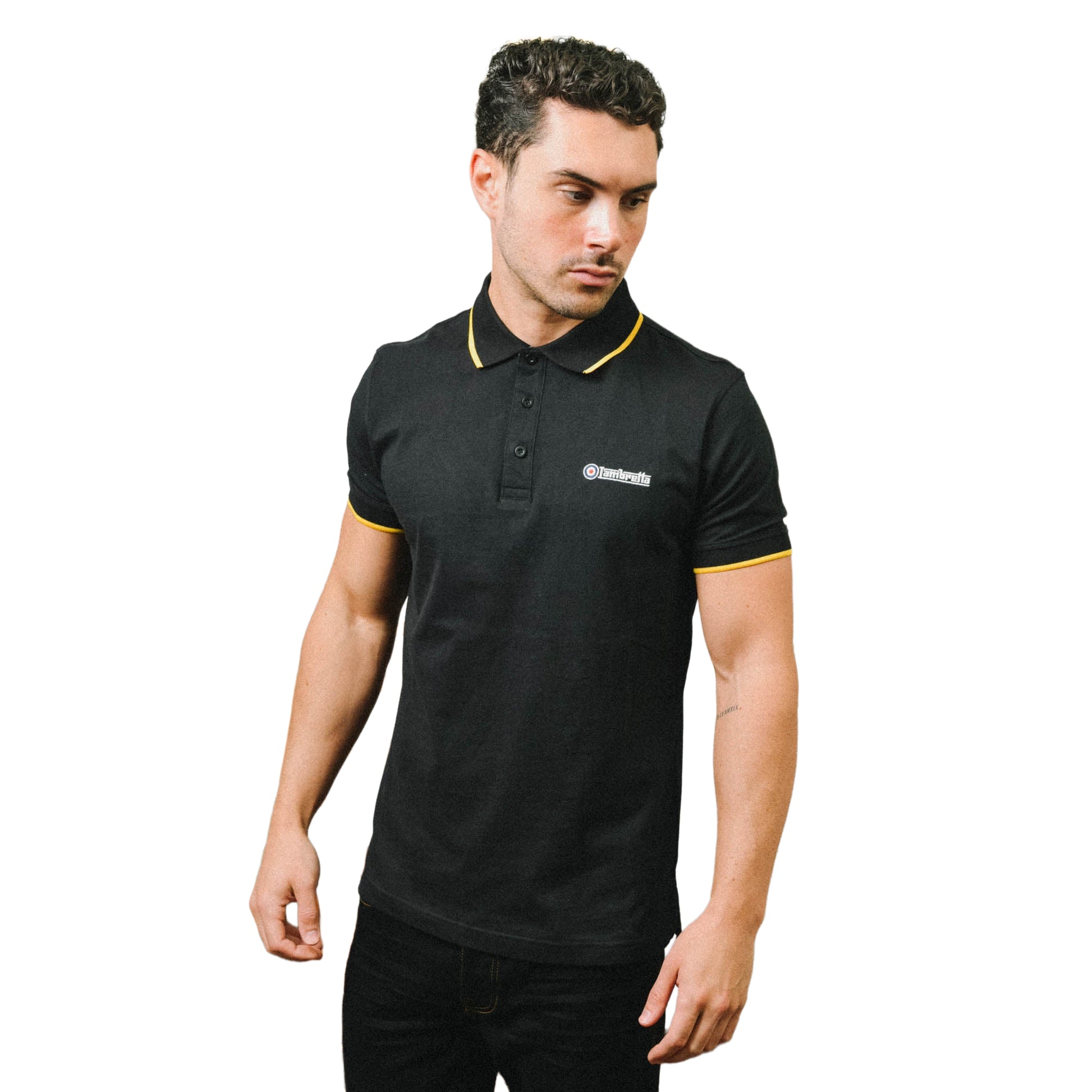 Black-Gold - Side - Lambretta Mens Paisley Lined Polo Shirt