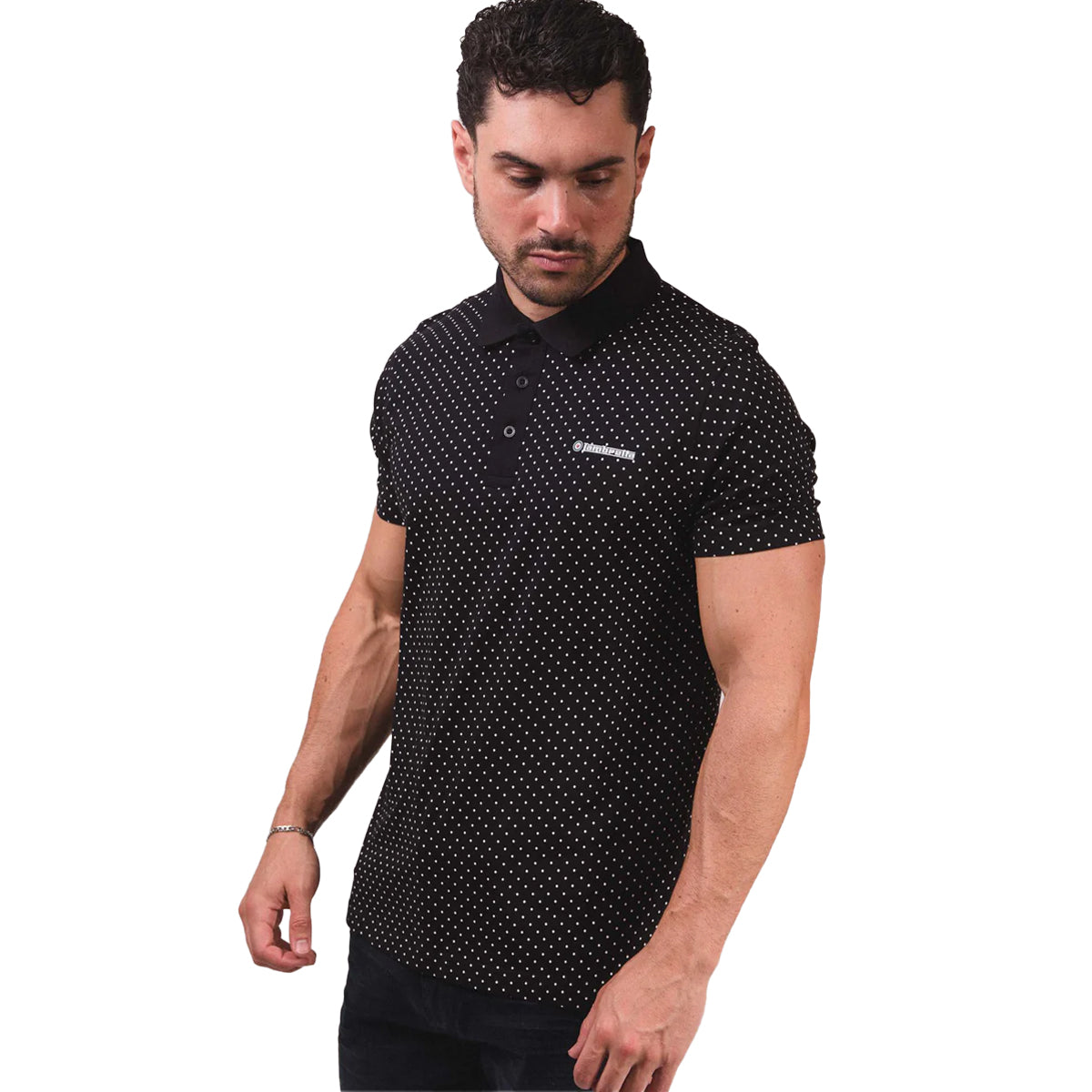 Black - Side - Lambretta Mens SS24 Polka Dot Polo Shirt