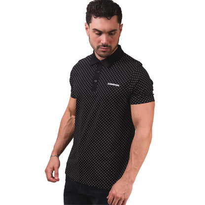 Black - Side - Lambretta Mens SS24 Polka Dot Polo Shirt
