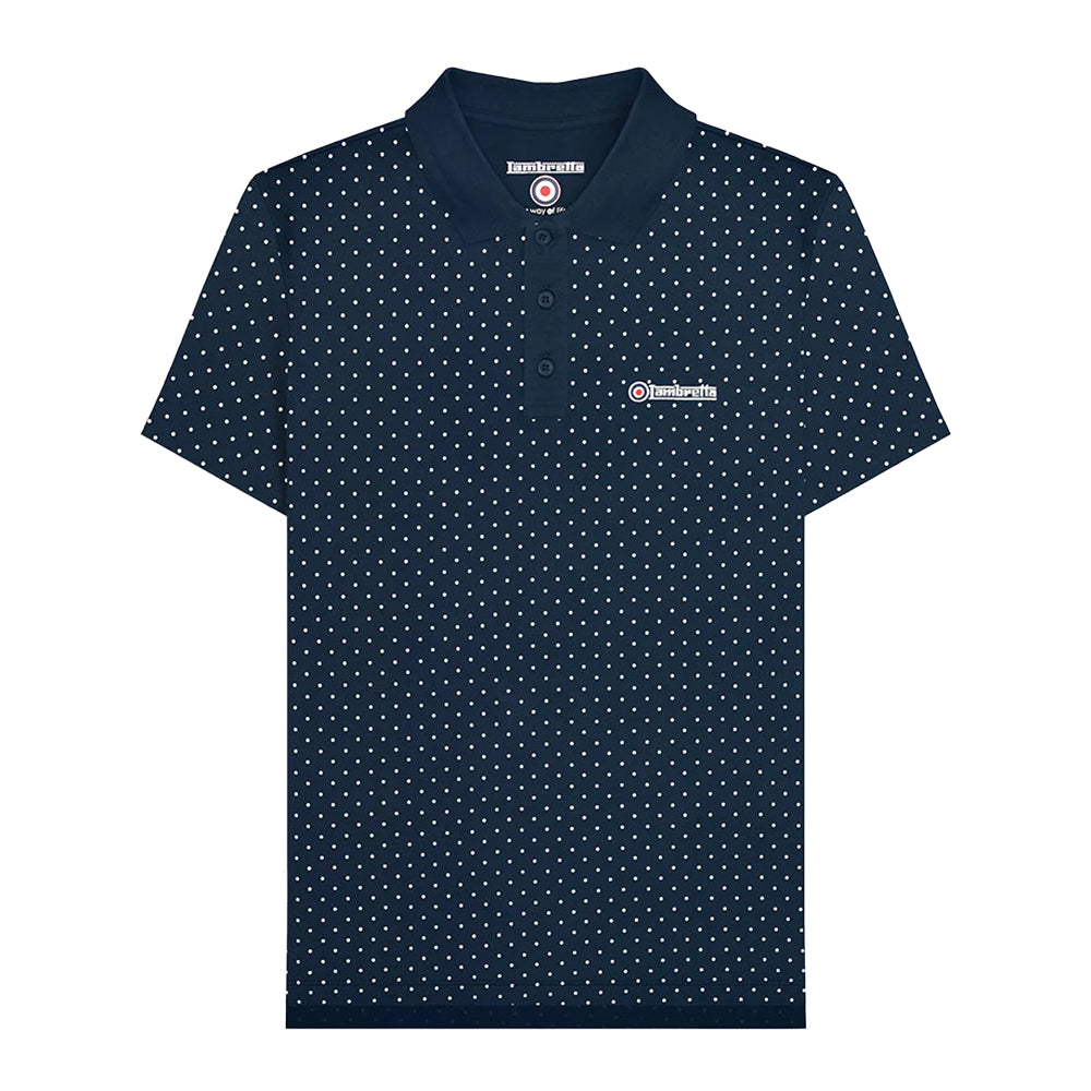 Navy - Front - Lambretta Mens SS24 Polka Dot Polo Shirt