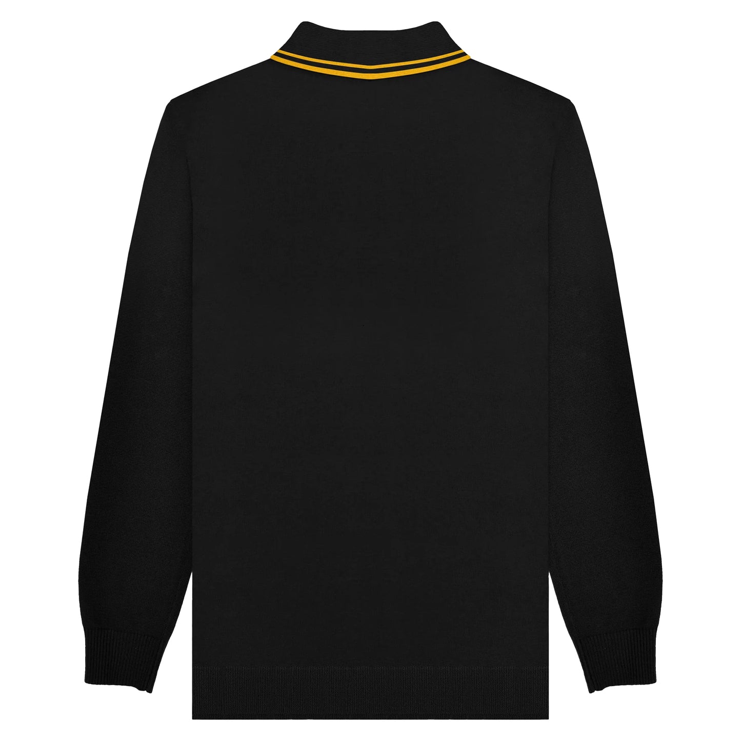 Black-Gold - Back - Lambretta Mens Knitted Tipped Long-Sleeved Polo Shirt