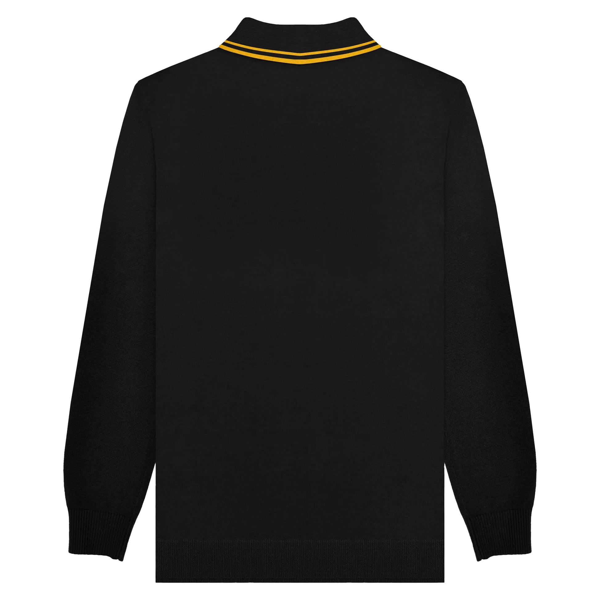 Black-Gold - Back - Lambretta Mens Knitted Tipped Long-Sleeved Polo Shirt