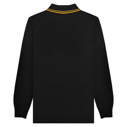 Black-Gold - Back - Lambretta Mens Knitted Tipped Long-Sleeved Polo Shirt