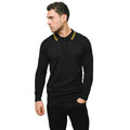 Black-Gold - Side - Lambretta Mens Knitted Tipped Long-Sleeved Polo Shirt
