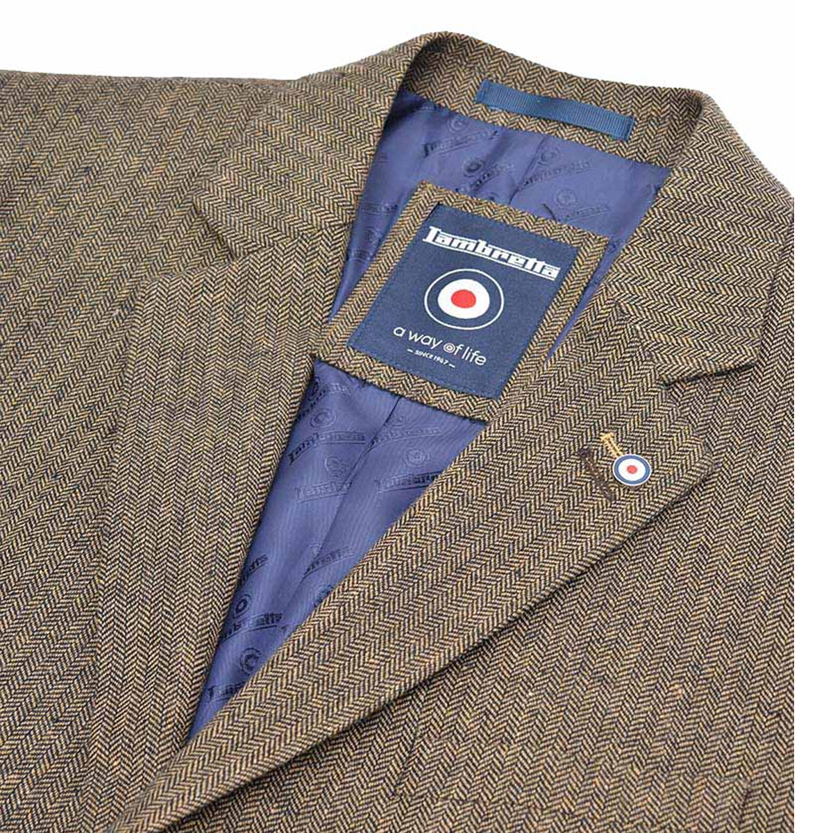Brown - Back - Lambretta Mens Morgan Herringbone Single-Breasted Blazer
