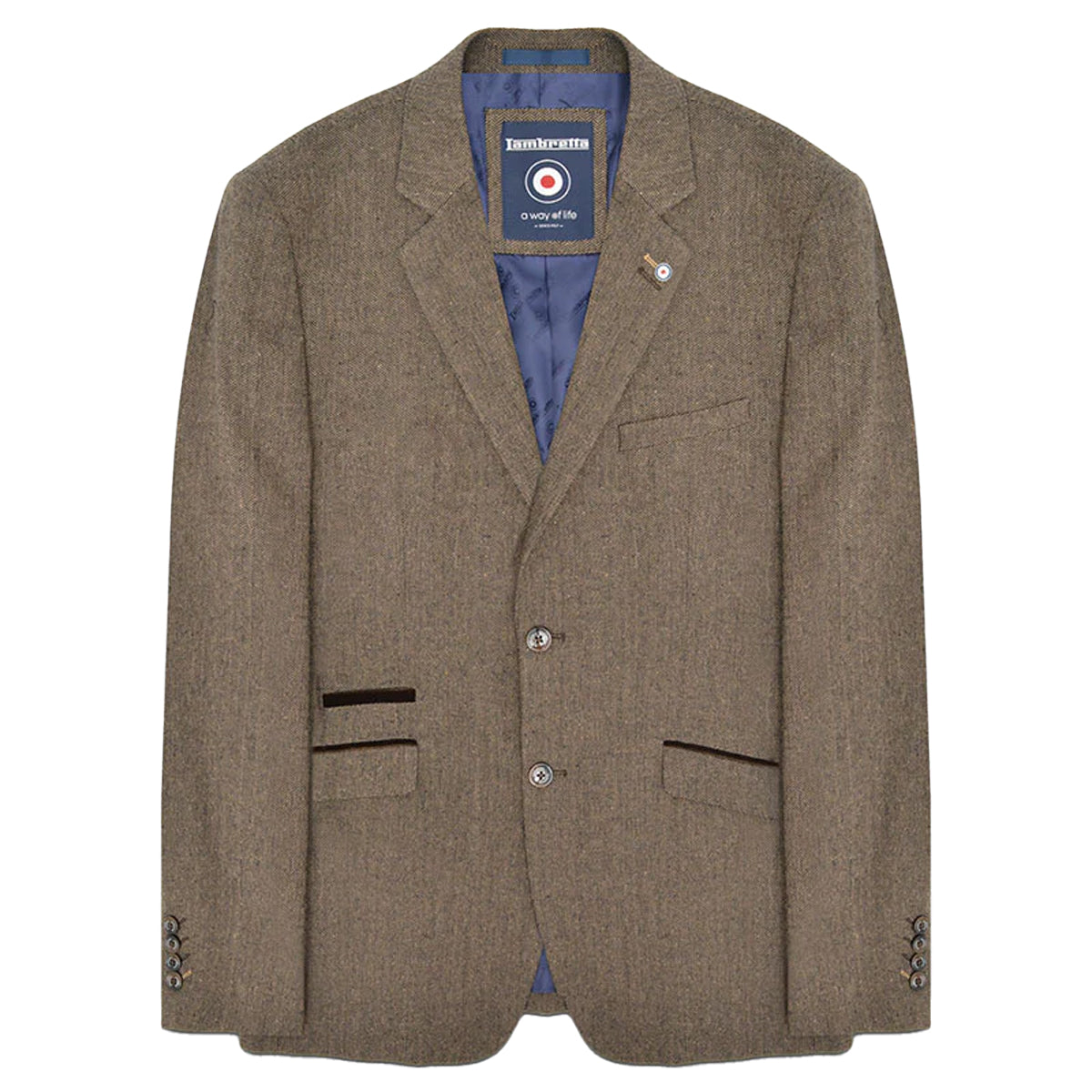 Brown - Front - Lambretta Mens Morgan Herringbone Single-Breasted Blazer