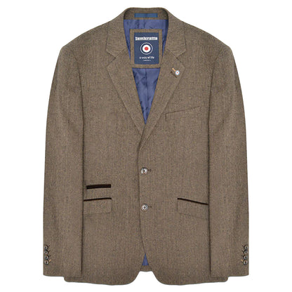 Brown - Front - Lambretta Mens Morgan Herringbone Single-Breasted Blazer