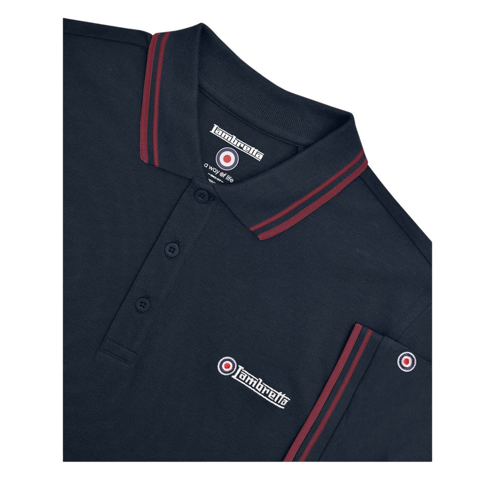 Dark Navy-Burgundy - Side - Lambretta Mens Twin Tip Big & Tall Polo Shirt