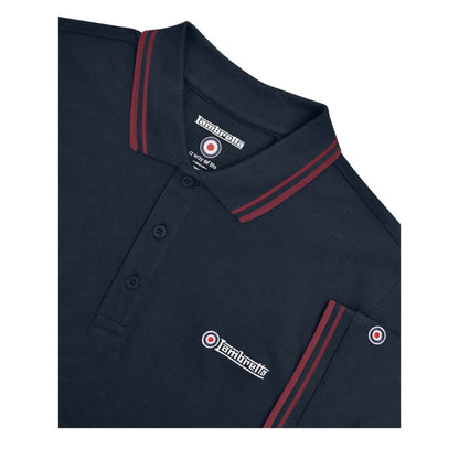 Dark Navy-Burgundy - Side - Lambretta Mens Twin Tip Big & Tall Polo Shirt