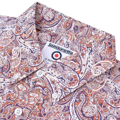 Rust-White - Side - Lambretta Mens Paisley Short-Sleeved Shirt