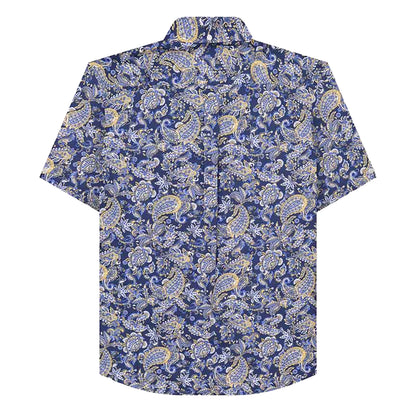 Navy-White - Back - Lambretta Mens Paisley Short-Sleeved Shirt