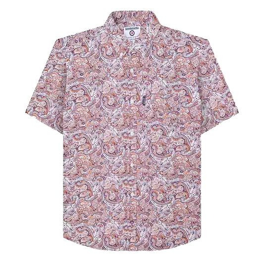Rust-White - Front - Lambretta Mens Paisley Short-Sleeved Shirt
