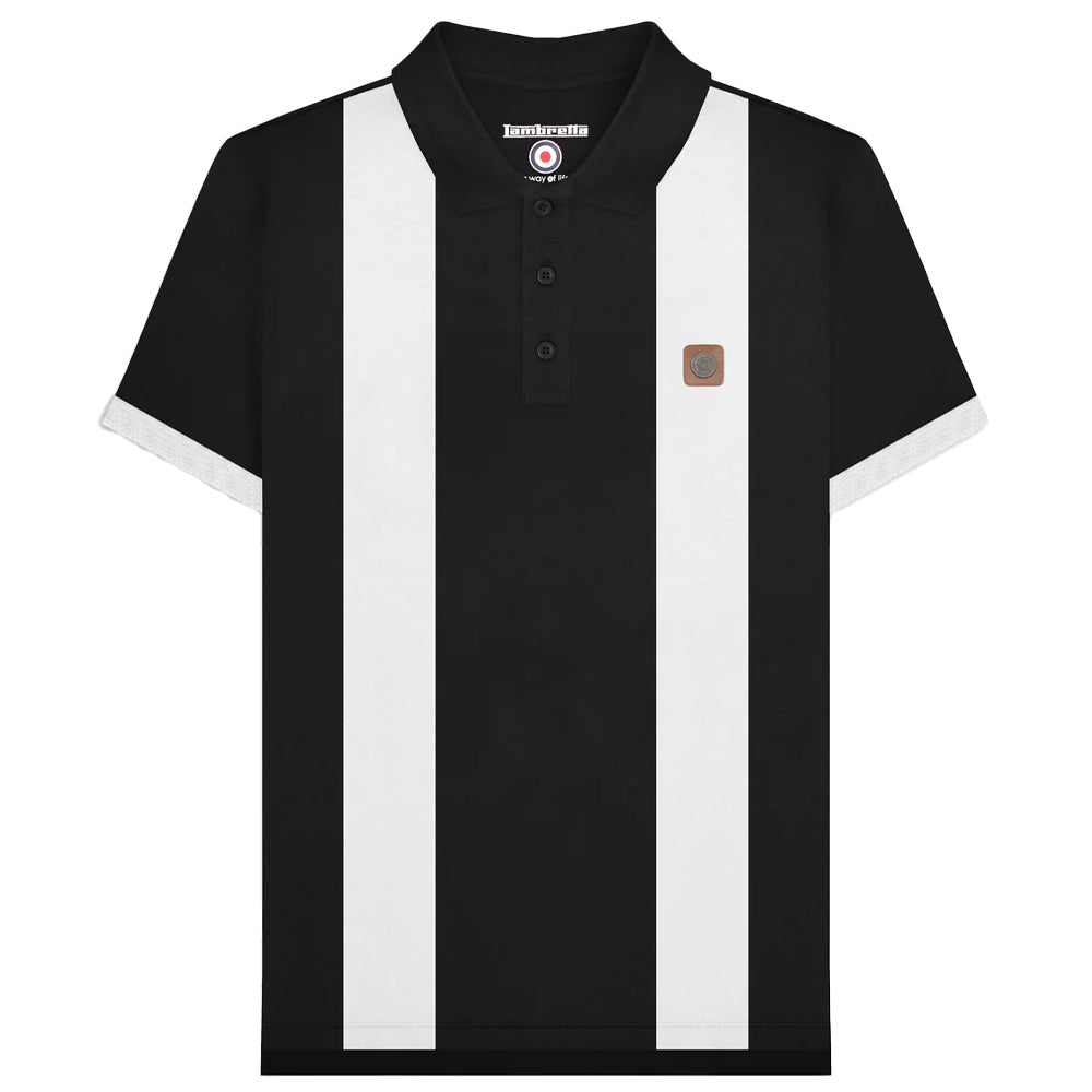 Black-White - Front - Lambretta Mens Vintage Panelled Polo Shirt