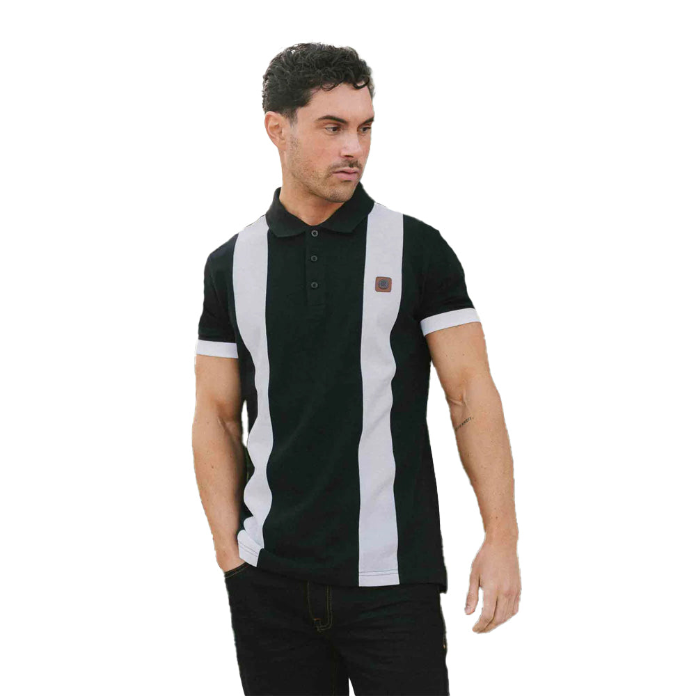 Black-White - Side - Lambretta Mens Vintage Panelled Polo Shirt