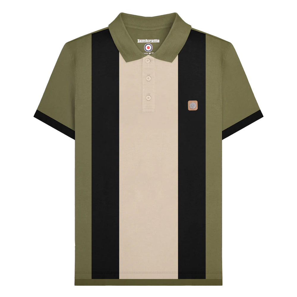 Khaki Green - Front - Lambretta Mens Vintage Panelled Polo Shirt