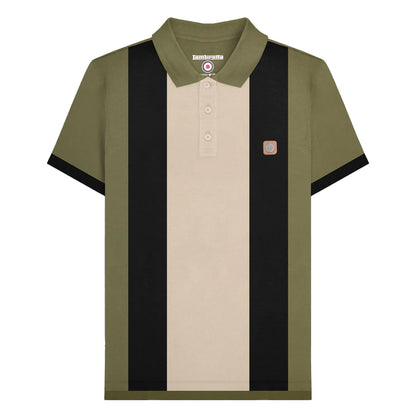 Khaki Green - Front - Lambretta Mens Vintage Panelled Polo Shirt