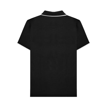 Black - Back - Lambretta Mens Gingham All-Over Print Polo Shirt