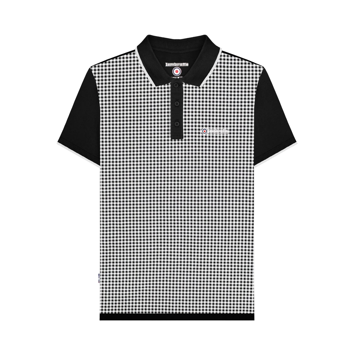 Black - Front - Lambretta Mens Gingham All-Over Print Polo Shirt