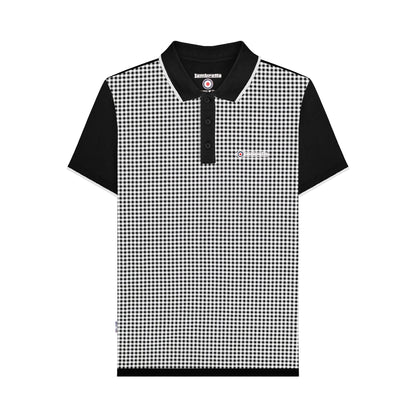 Black - Front - Lambretta Mens Gingham All-Over Print Polo Shirt