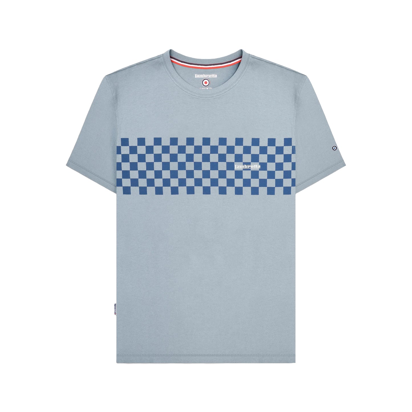 Dusky Blue-Dark Blue - Front - Lambretta Mens AW24 Two Tone Panelled T-Shirt