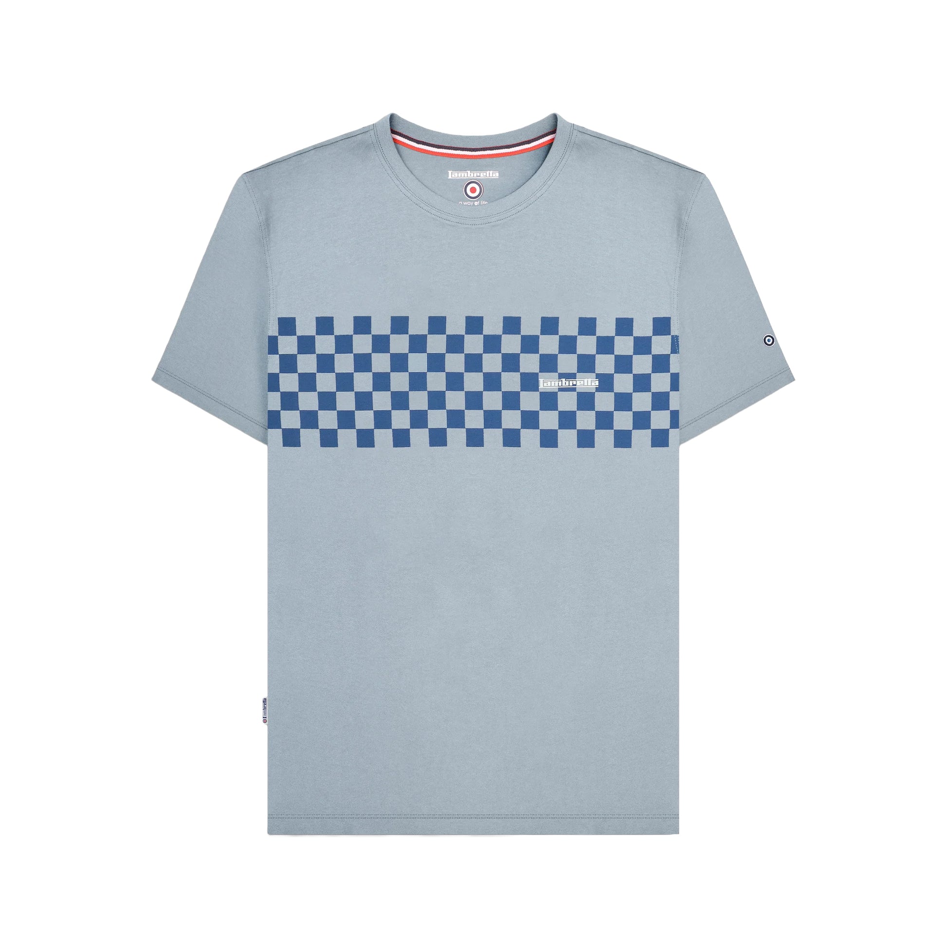 Dusky Blue-Dark Blue - Front - Lambretta Mens AW24 Two Tone Panelled T-Shirt