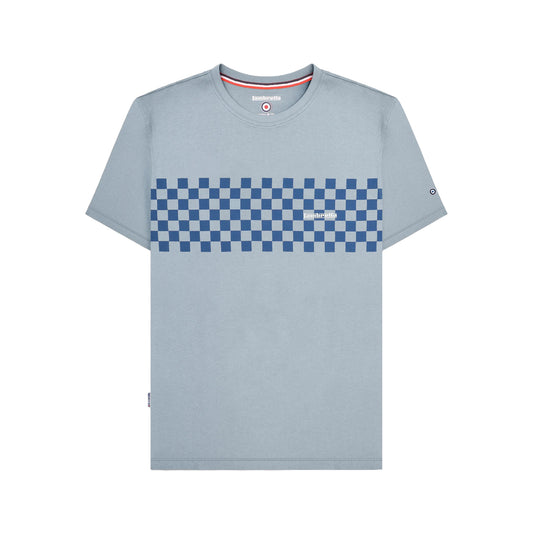 Dusky Blue-Dark Blue - Front - Lambretta Mens AW24 Two Tone Panelled T-Shirt