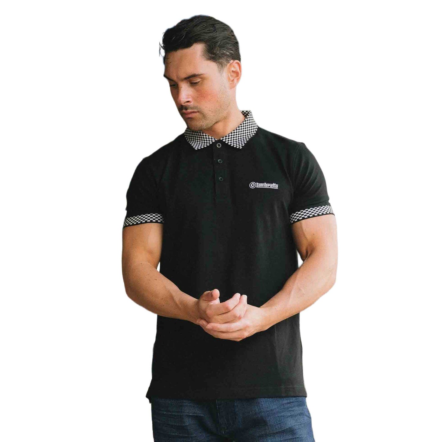 Black - Side - Lambretta Mens SS25 Two Tone Polo Shirt
