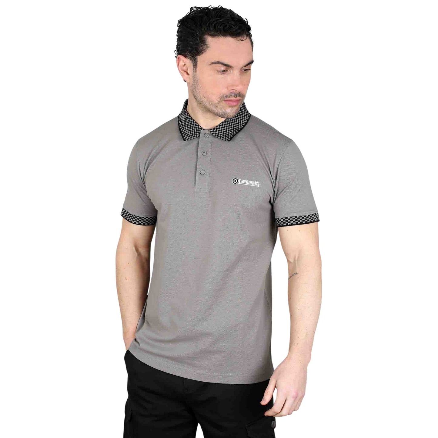 Steel Grey - Side - Lambretta Mens SS25 Two Tone Polo Shirt