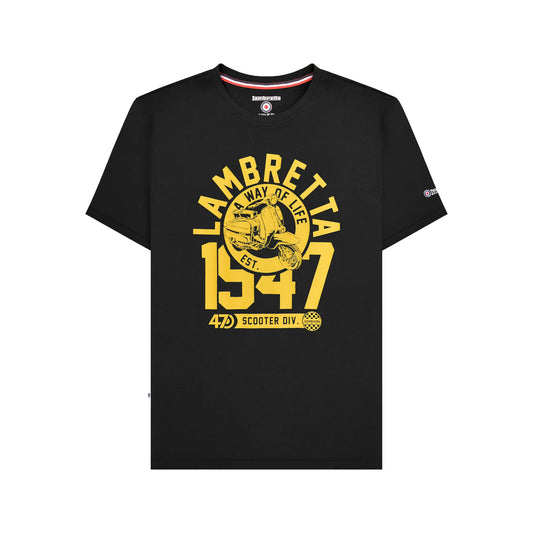 Black-Gold - Front - Lambretta Mens 1947 Scooter T-Shirt