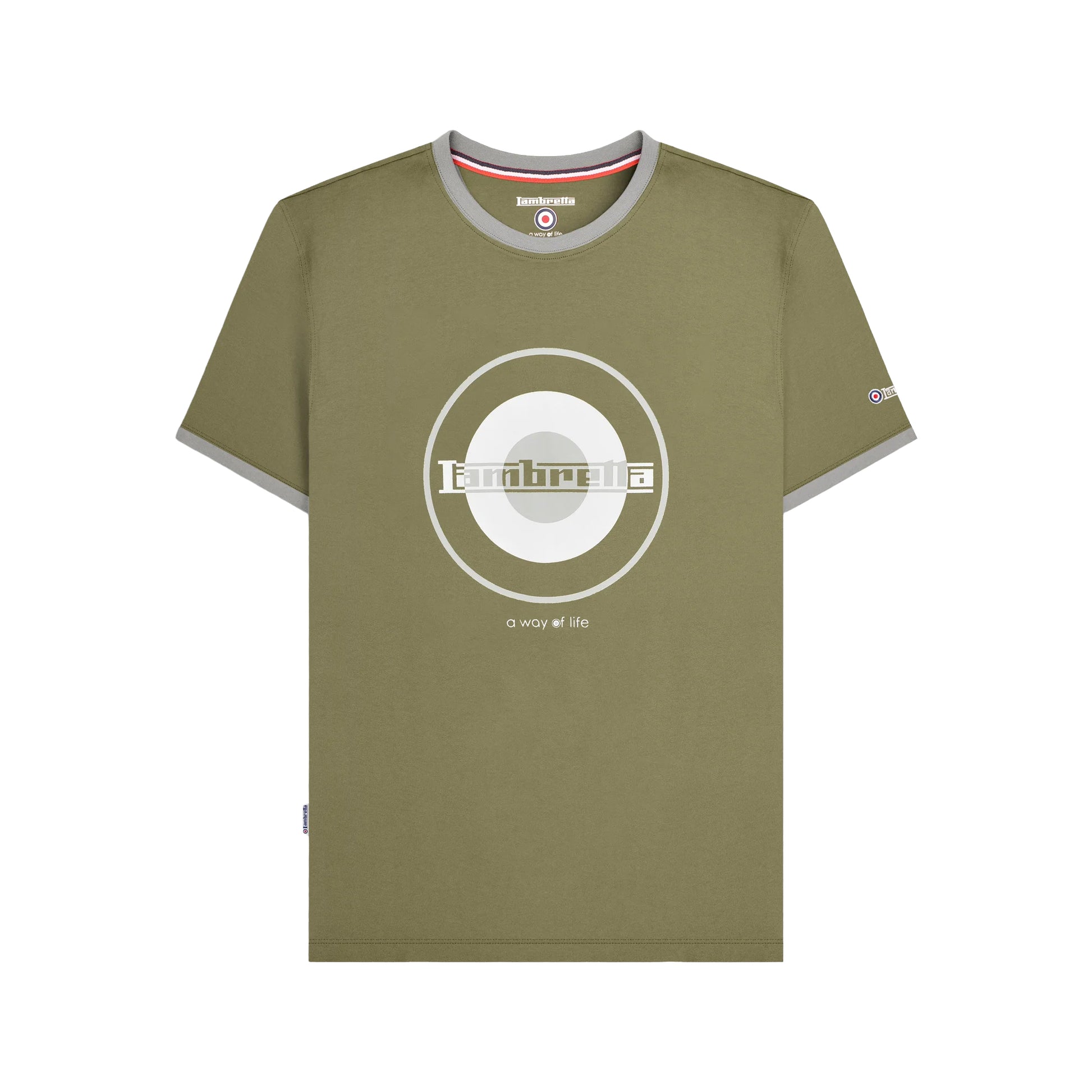 Khaki Green-Grey - Front - Lambretta Mens Target Ringer T-Shirt