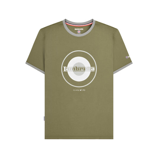 Khaki Green-Grey - Front - Lambretta Mens Target Ringer T-Shirt