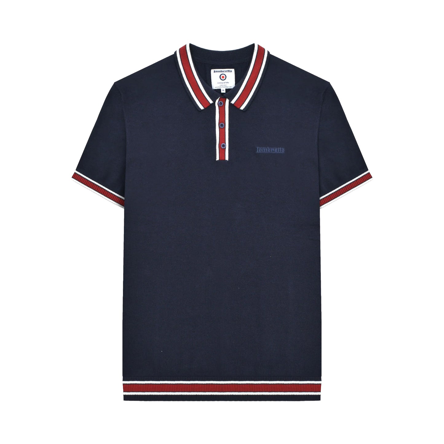 Navy - Front - Lambretta Mens Valero Knitted Tipped Short-Sleeved Polo Shirt