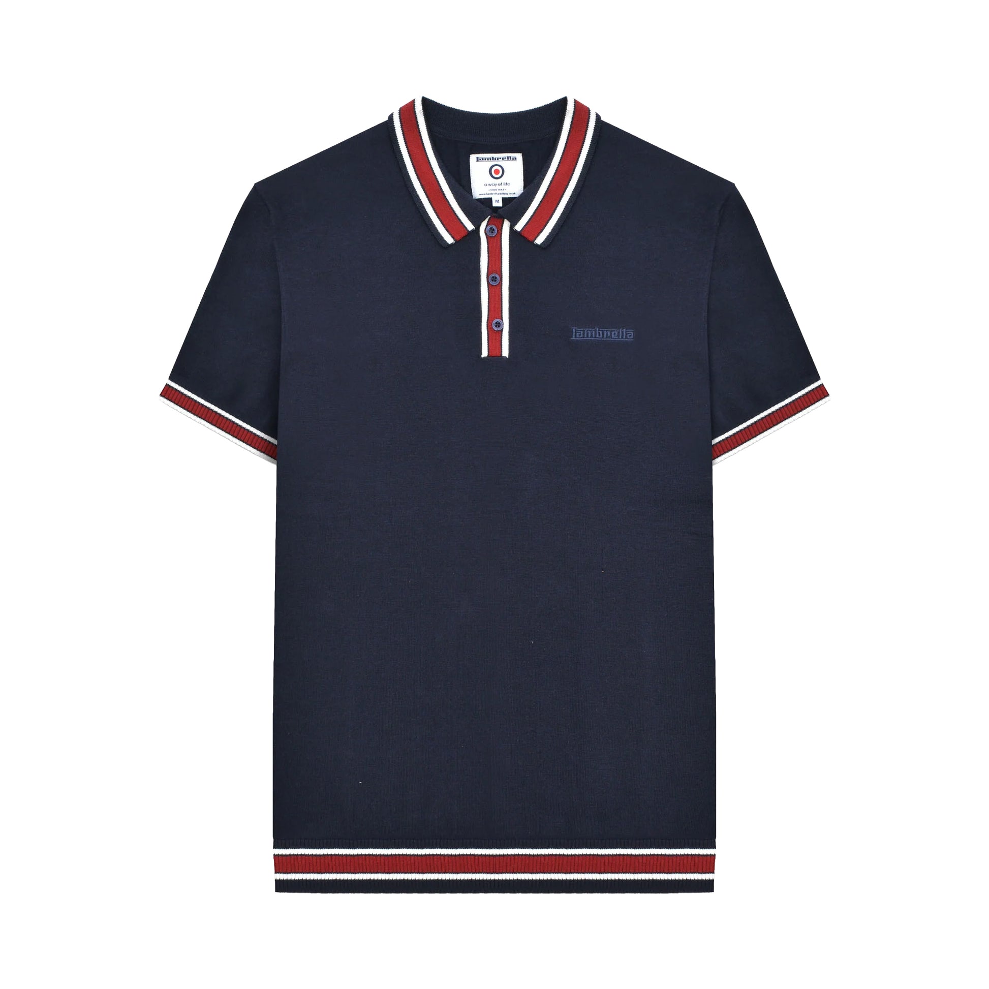 Navy - Front - Lambretta Mens Valero Knitted Tipped Short-Sleeved Polo Shirt