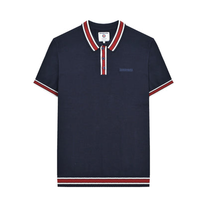 Navy - Front - Lambretta Mens Valero Knitted Tipped Short-Sleeved Polo Shirt