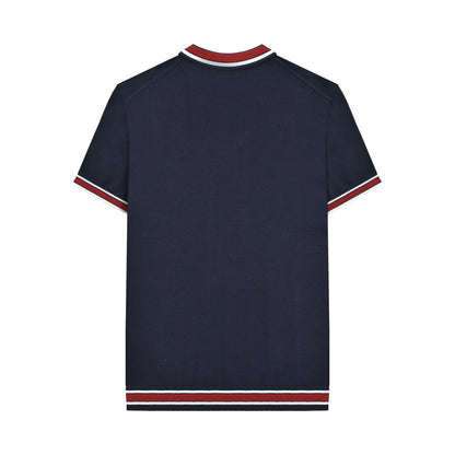 Navy - Back - Lambretta Mens Valero Knitted Tipped Short-Sleeved Polo Shirt