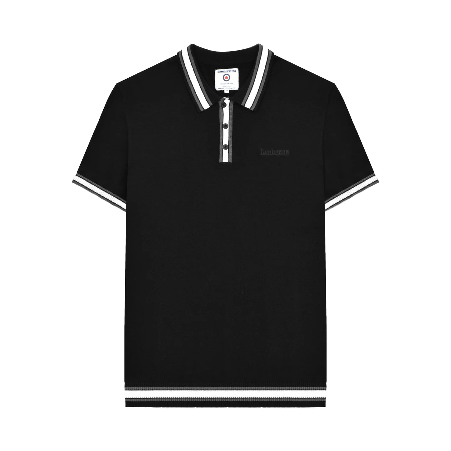 Black - Front - Lambretta Mens Valero Knitted Tipped Short-Sleeved Polo Shirt