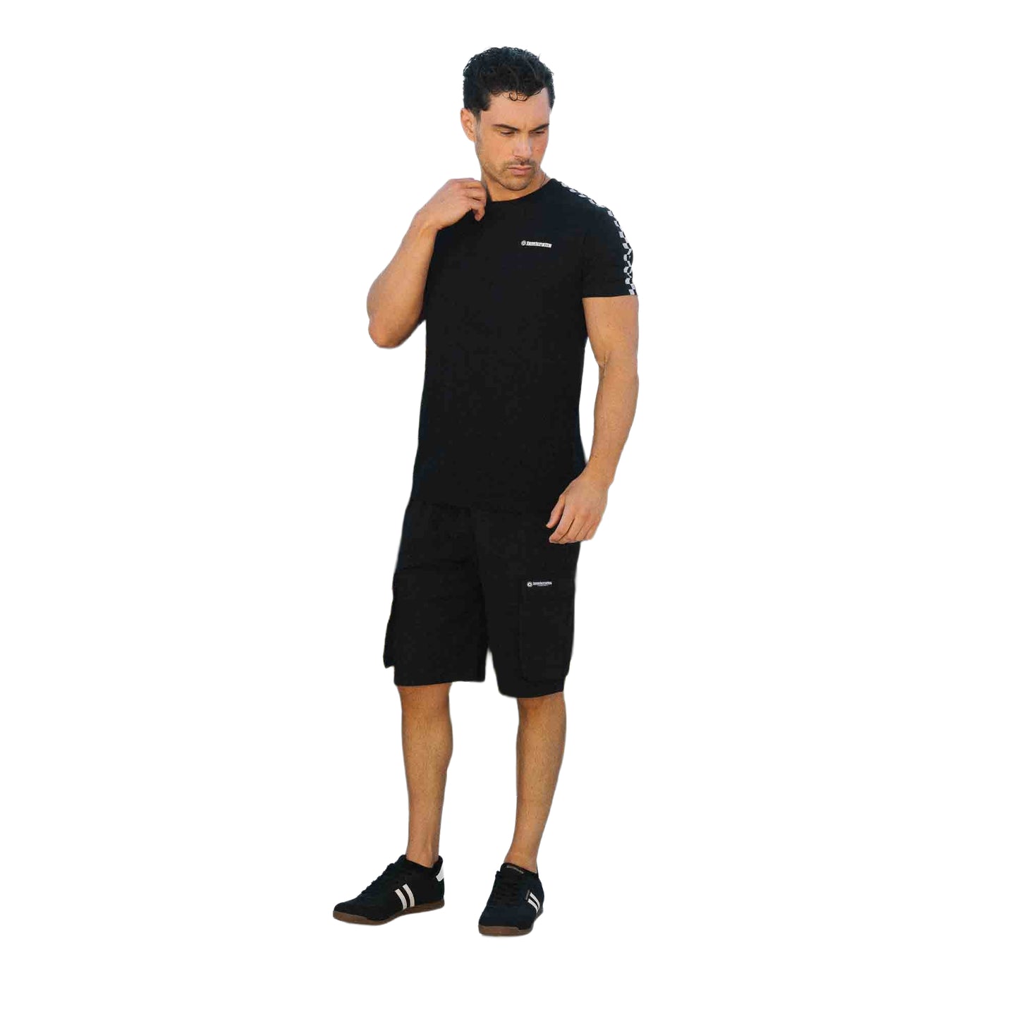 Black - Side - Lambretta Mens Two Tone Taped T-Shirt