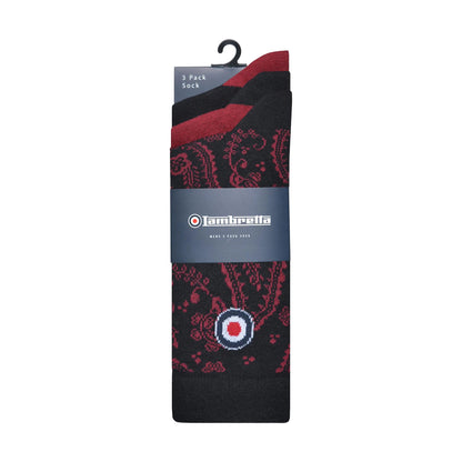 Black-Burgundy - Back - Lambretta Mens Paisley Socks (Pack of 3)