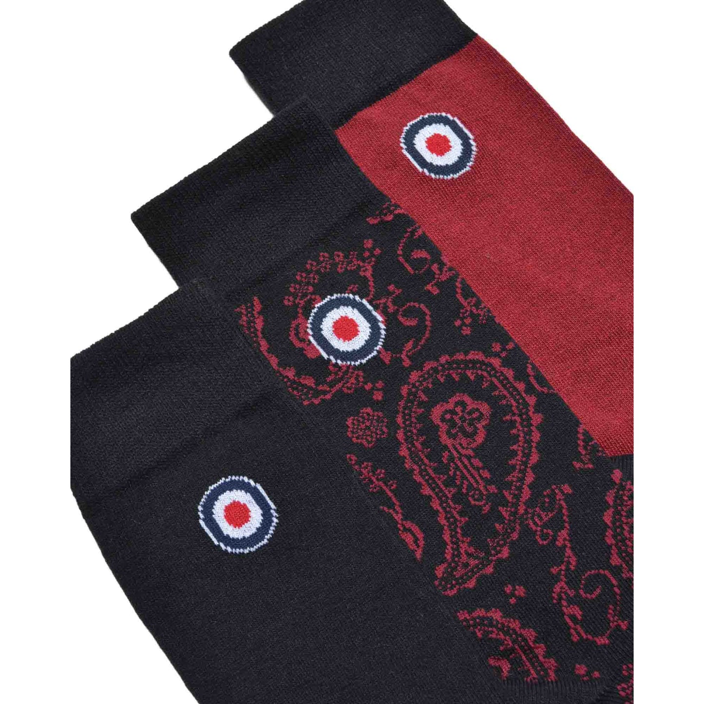 Black-Burgundy - Side - Lambretta Mens Paisley Socks (Pack of 3)