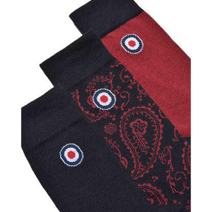 Black-Burgundy - Side - Lambretta Mens Paisley Socks (Pack of 3)