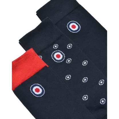 Navy-Red-White - Side - Lambretta Mens Paisley Socks (Pack of 3)